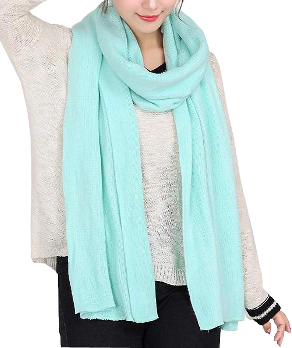 Women's Warm Long Shawl Winter Warm Large Scarf Pure Color Light Green -