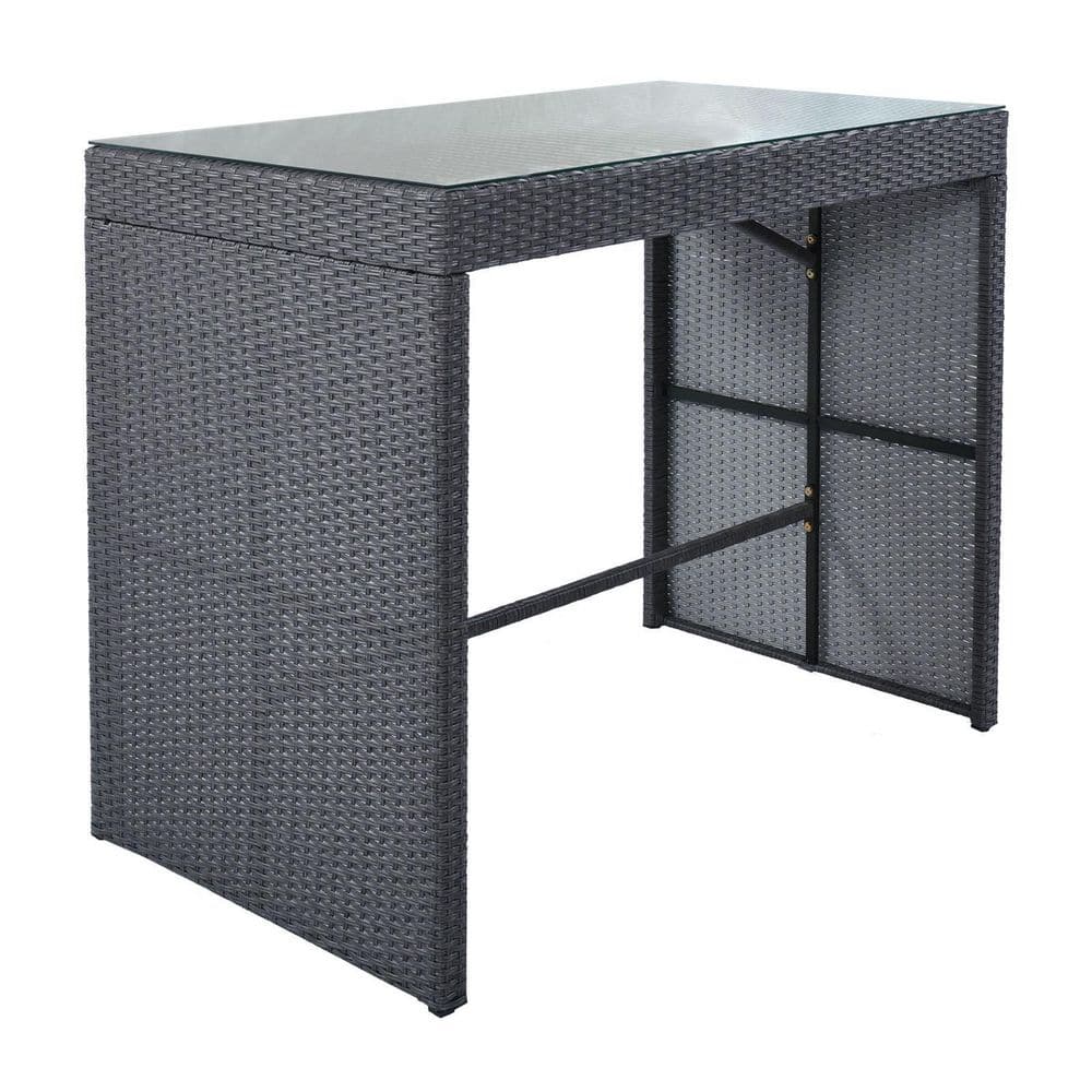 Tunearary 5-Piece Gray Wicker Patio Bar Furniture Set Outdoor Dining Table Set 4 Stools with Gray Cushion SH000238AAEHZP