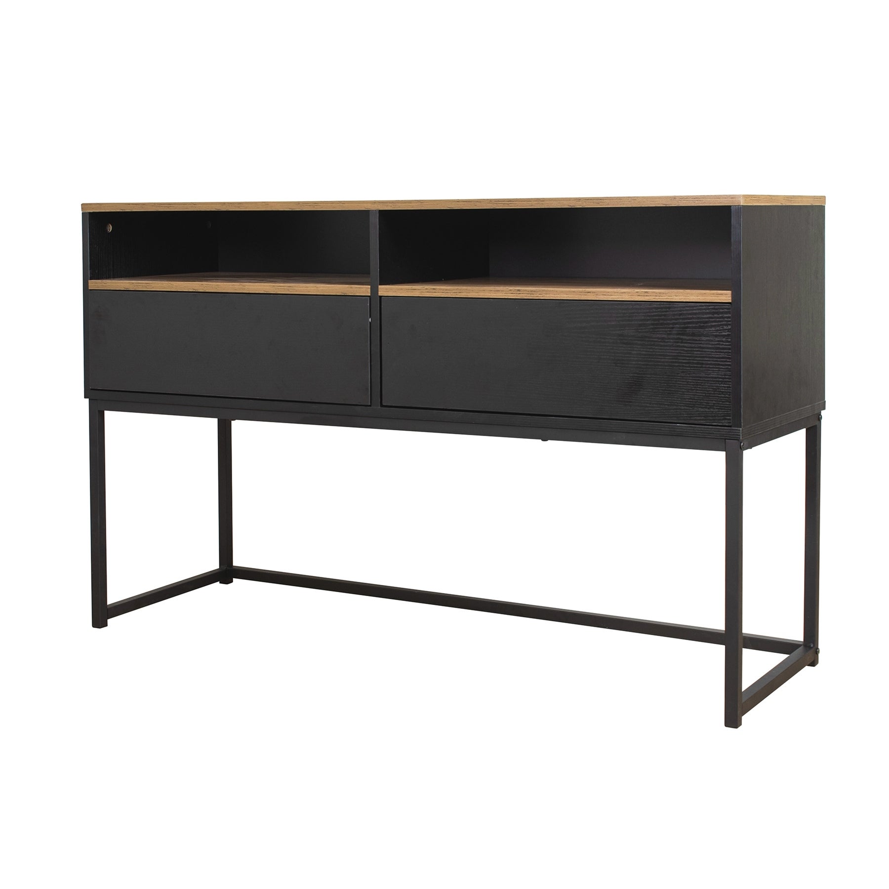 Console Sofa Table with 2 Open Shelves and 2 Drawers for Living Room， Brown (47.24''x15.75''x29.13'')