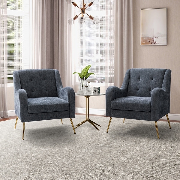 Hyperboreüs Comfy Tufted Armchair with Metal Base Set of 2 by HULALA HOME