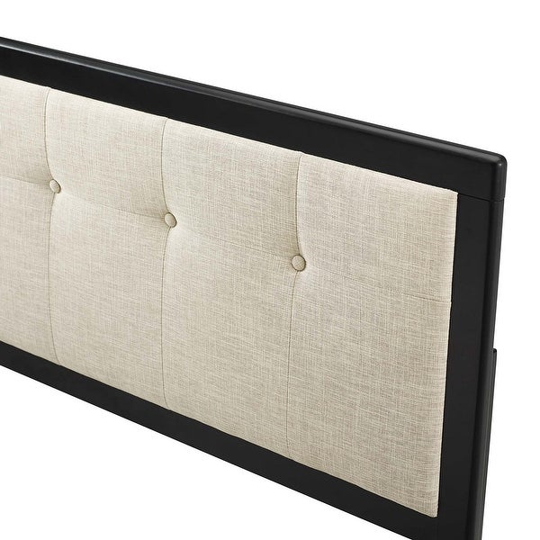 Marlin Traditional Beige Fabric Button Tufted King Size Black Wooden Headboard - - 32157980