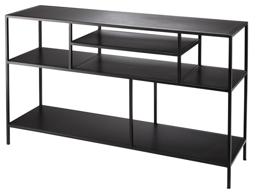 Jamie Young Element Shelved Console Table In Black Iron 20ELEM COBK   Industrial   Console Tables   by HedgeApple  Houzz