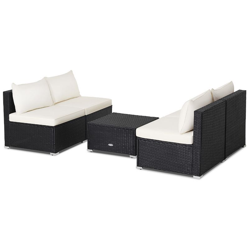 5 Pieces Outdoor Patio Furniture Set with Cushions and Coffee Table