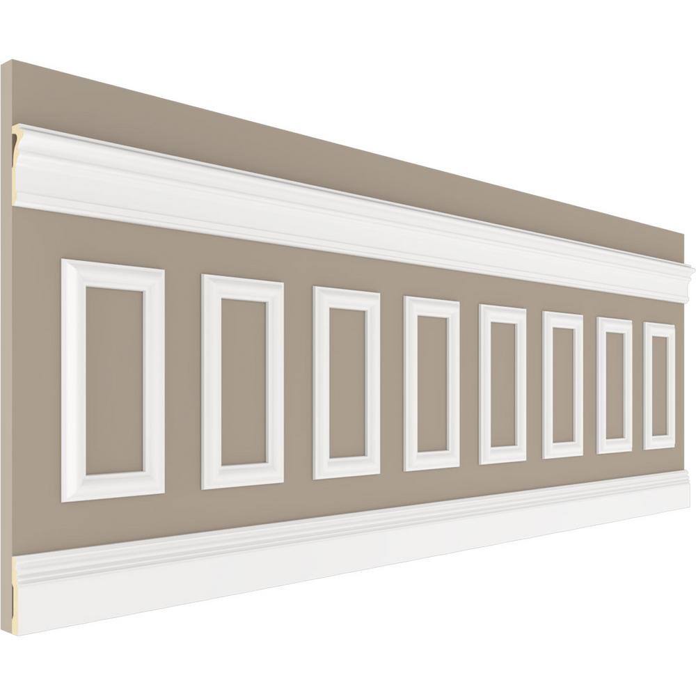 Ekena Millwork 94 12 in. (Adjustable 32 in. to 36 in.) 21 sq. ft. Polyurethane Ashford Square Panel Wainscot Kit Primed WPKUSQ051P032