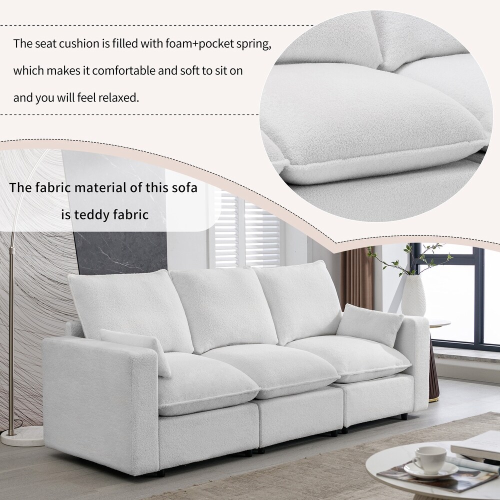 White Sectional Sofa Sleeper Sofa w/ Removable Cushions   2 Pillows