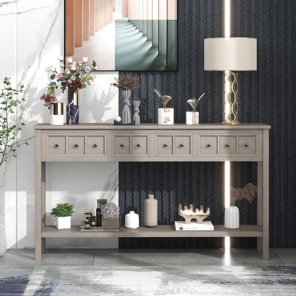 Entryway Console Table， Long Sofa Table with Drawers and Bottom Shelf