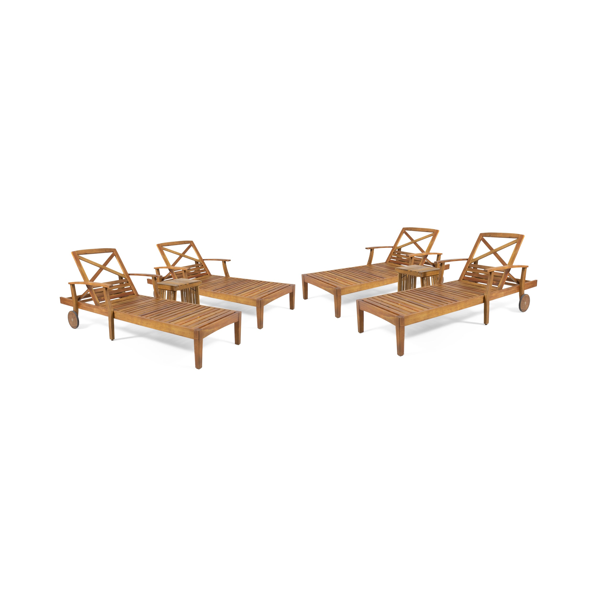 Capri Outdoor Acacia Wood 6 Piece Chaise Lounge Set