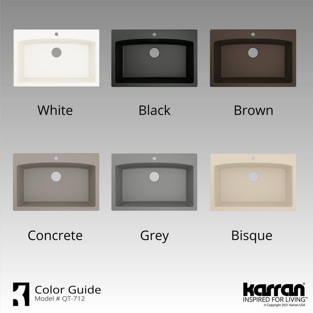 Karran QT-712 QuartzGranite 33 in. Single Bowl Top Mount Drop-In Kitchen Sink in Bisque with Bottom Grid and Strainer QT-712-BI-PK1