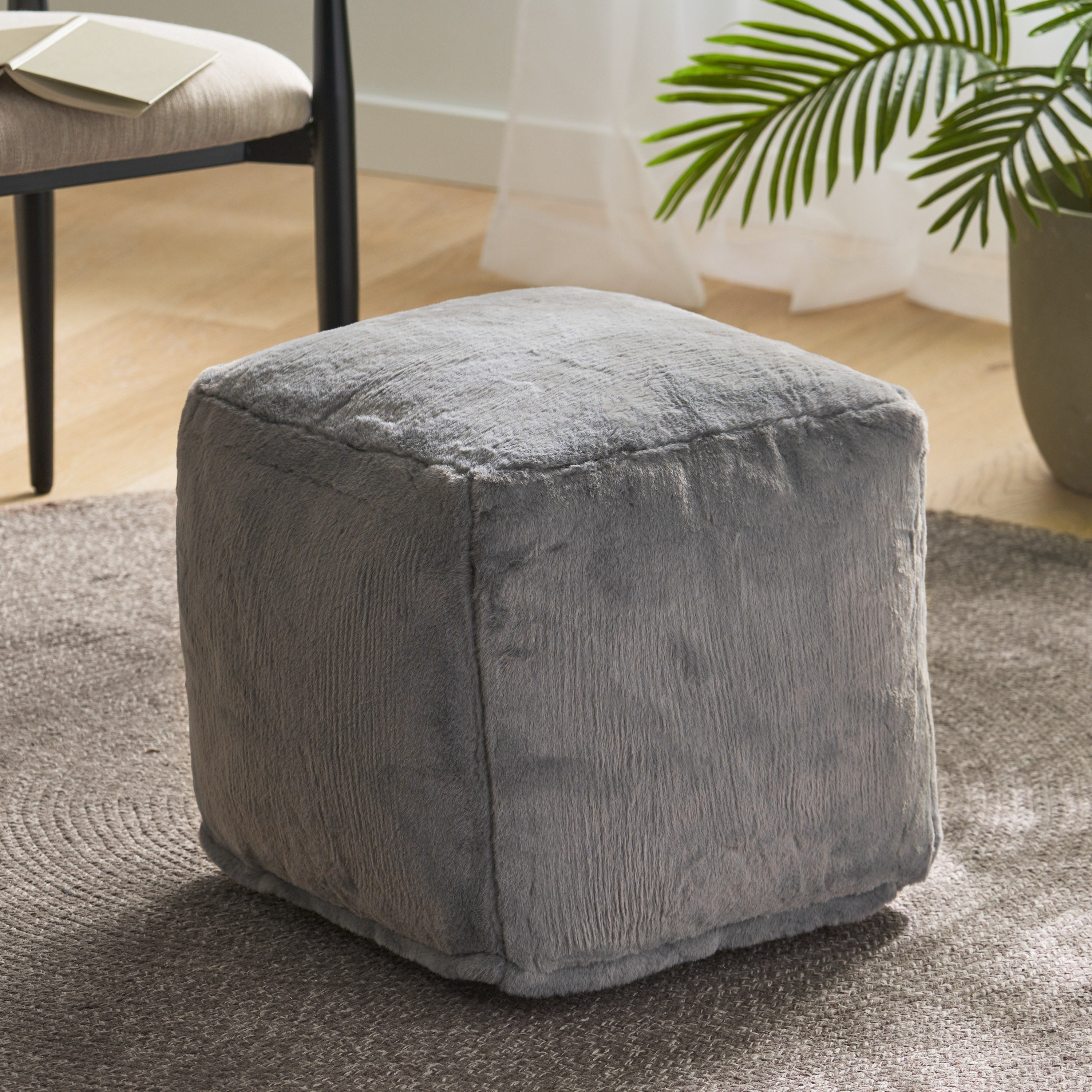 Pickerel Modern Glam Faux Fur Cube Pouf