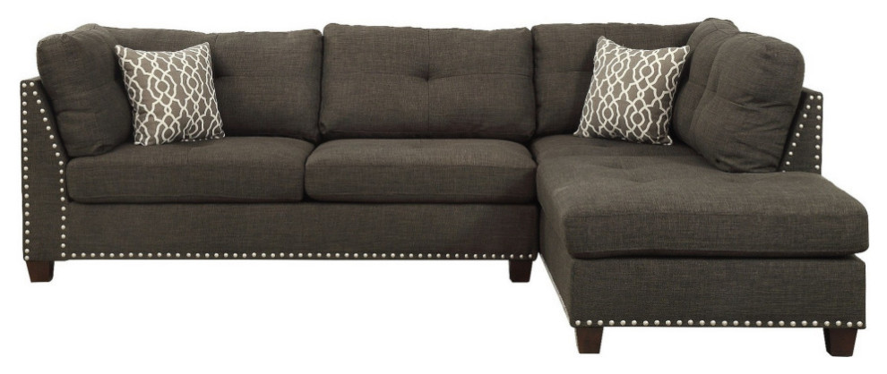 Sectional Sofa With Ottoman And Nailhead Trim  Gray   Transitional   Sectional Sofas   by VirVentures  Houzz