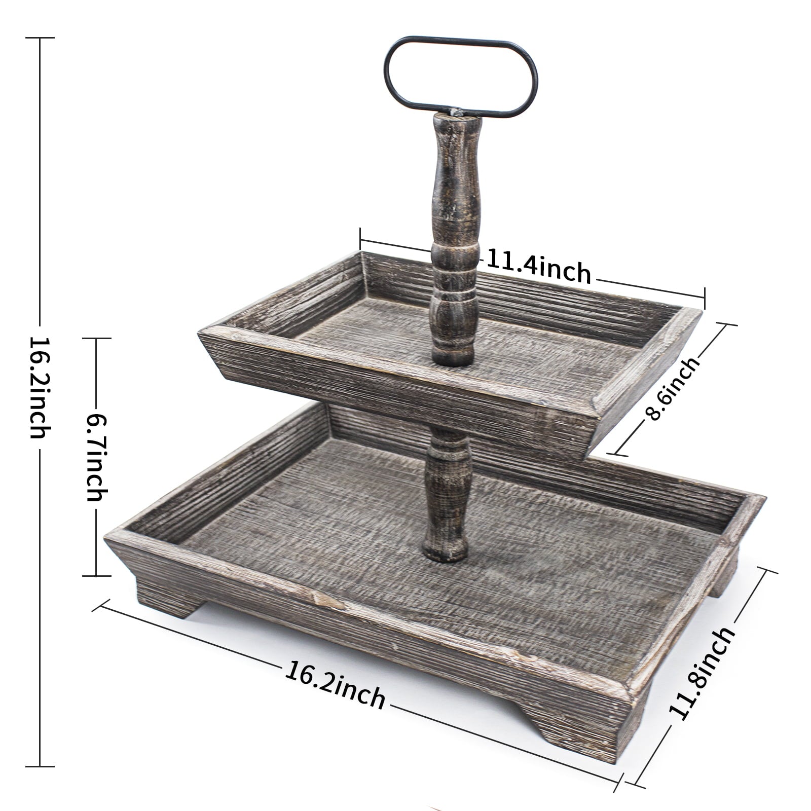 Fpogbef Farmhouse Tier Tray Decor， Rustic Wood 2 Tiered Tray Stand， Dessert， Cupcake， Fruit and Party Two Tiered Platter. Country Farmhouse Vintage Decor for The Kitchen， Home， Farm and Outdoor