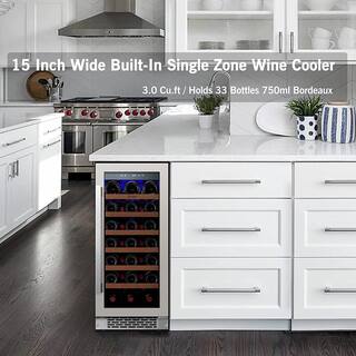 Ca'Lefort 15 in. Single Zone 33-Bottles Built-In Wine Cooler Refrigerator Fast Cooling Compressor Fridge Frost-Free Touch Panel CLF-WS15-HD