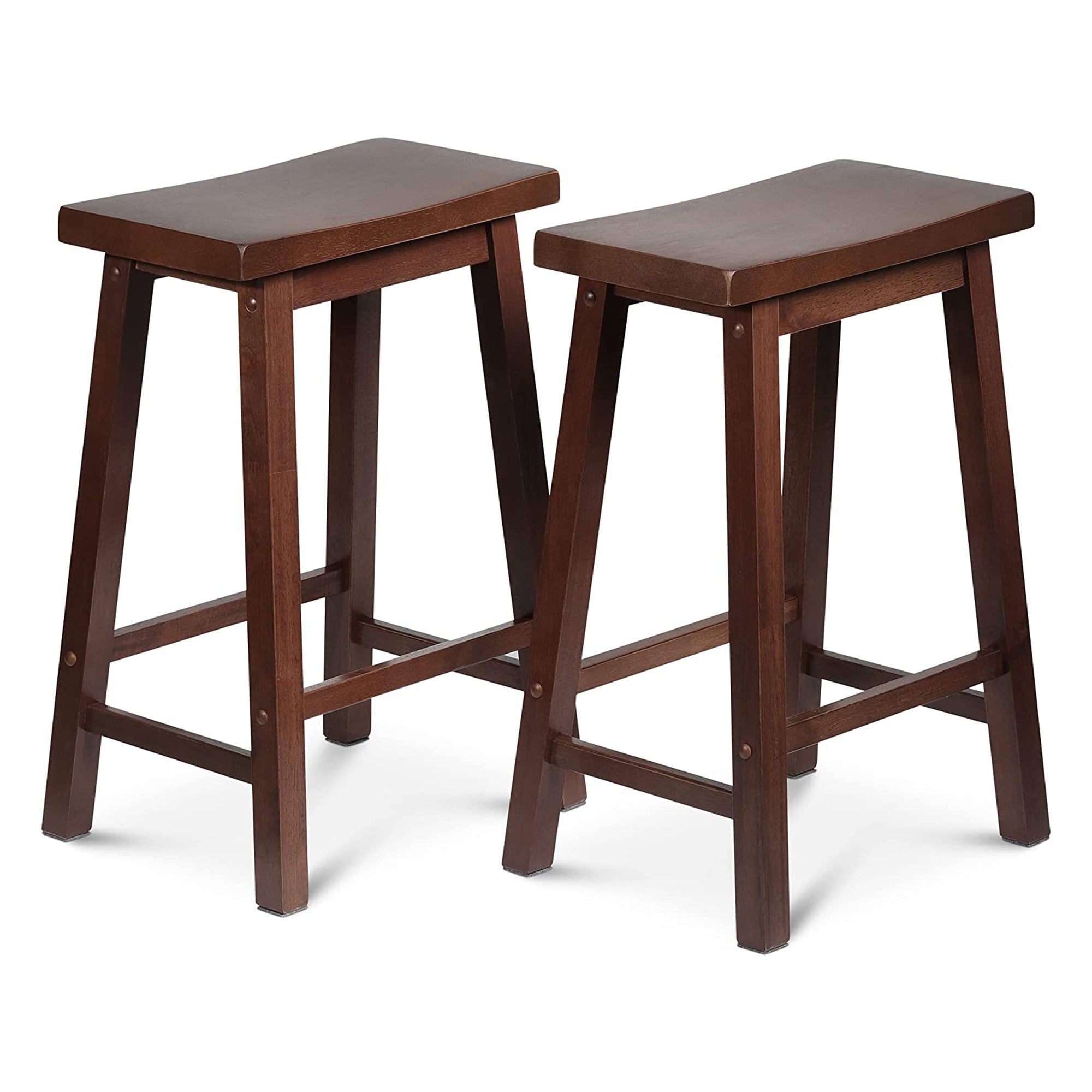 PJ Wood Classic Saddle-Seat 24In Tall Kitchen Counter Stools， Walnut， Set of 2 - 24.2