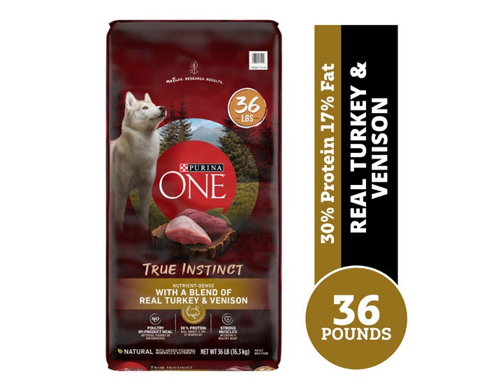 Purina ONE High Protein Natural Dry Dog Food; True Instinct with Real Turkey  Venison， 36 lb. Bag