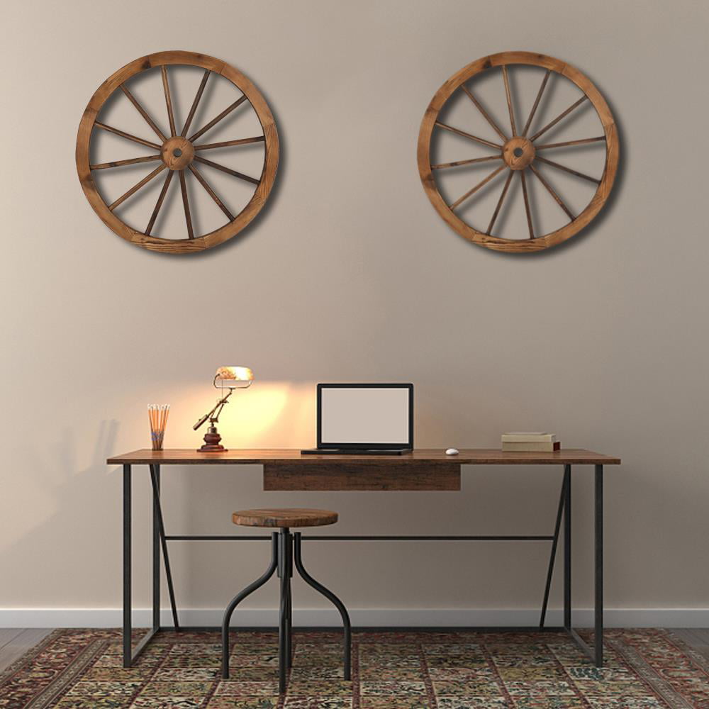 UBesGoo 2PCS 30" Brown Rustic Fir Decoration Wagon Wheels, Set of Two