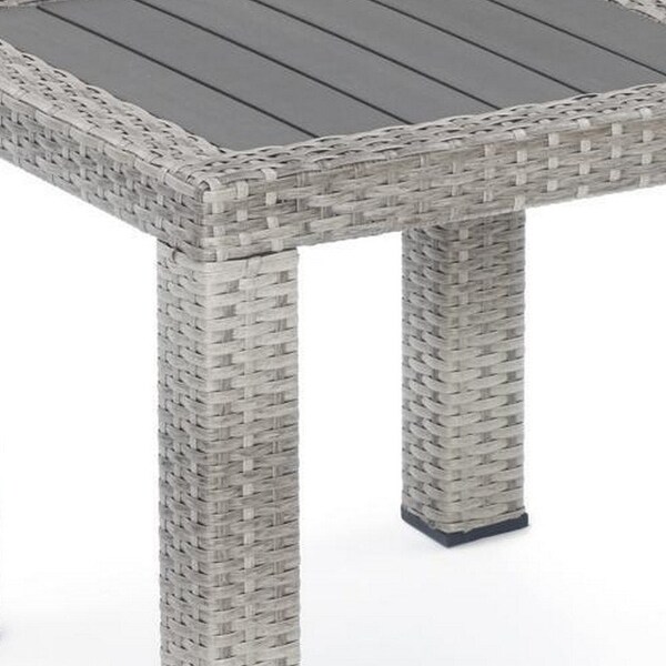 Max 20 Inch Outdoor Side Table， Gray Faux Wood Frame， Woven Resin Wicker - 19 H x 20 W x 20 L Inches