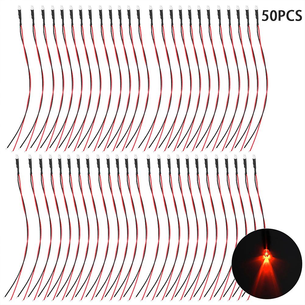 50pcs 12v Prewired Light Emitting Diode 3mm Orange Light Highlighting Round Head Led Beads