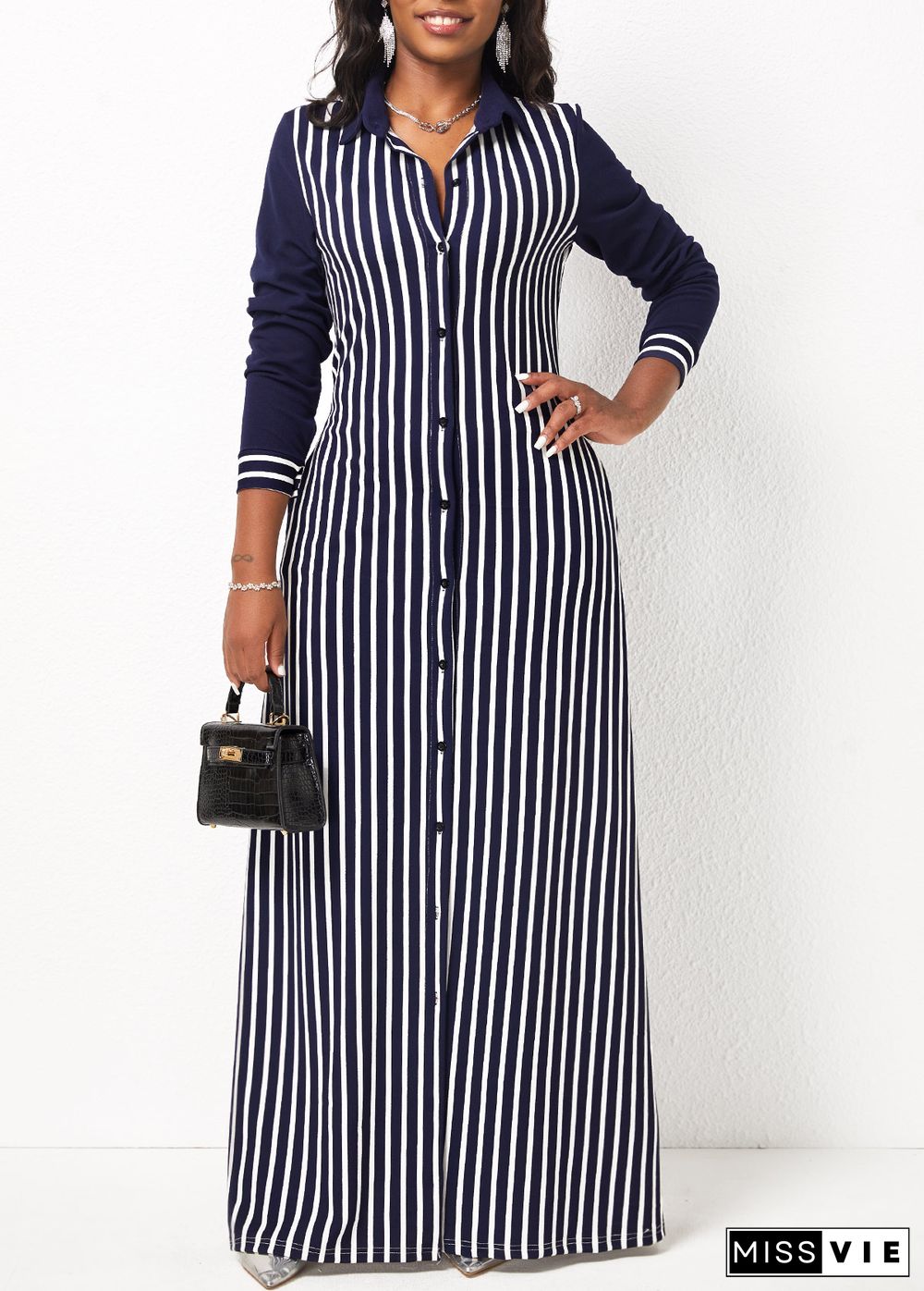 Striped Pocket H Shape Maxi Dress