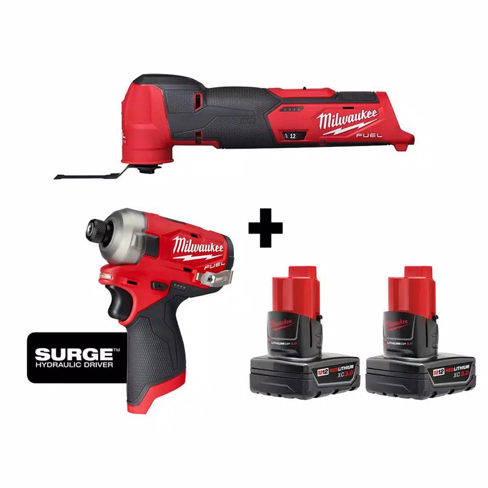 Milwaukee M12 FUEL 12-Volt Lithium-Ion Cordless Oscillating Multi-Tool and Impact Driver with two 3.0 Ah Batteries and#8211; XDC Depot