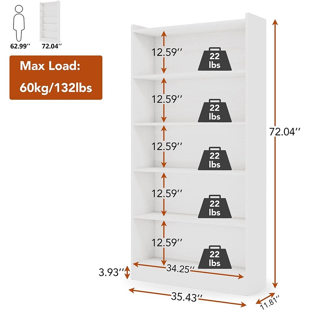 6 Tier Open Bookcase  72 inch Large Tall Bookshelf with Storage Shelve