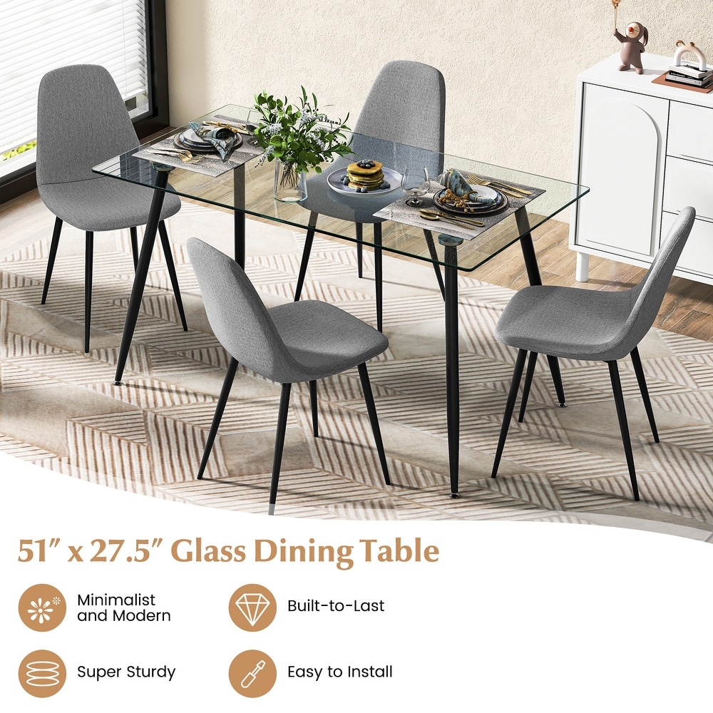 Modern Glass Rectangular Dining Table with Metal Legs   51\