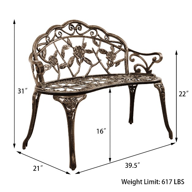 Tangkula Antique Aluminum Bench Patio Garden Chair Porch Cast For Outdoor Bronze