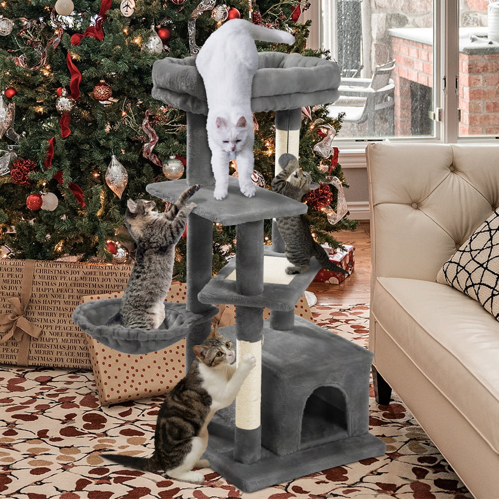 Cat Tree for Indoor Cats， 42 Inches Multi-Level Cat Tower with Sisal Covered Scratching Posts， Spacious Condo， Cozy Hammock and Plush Top Perch