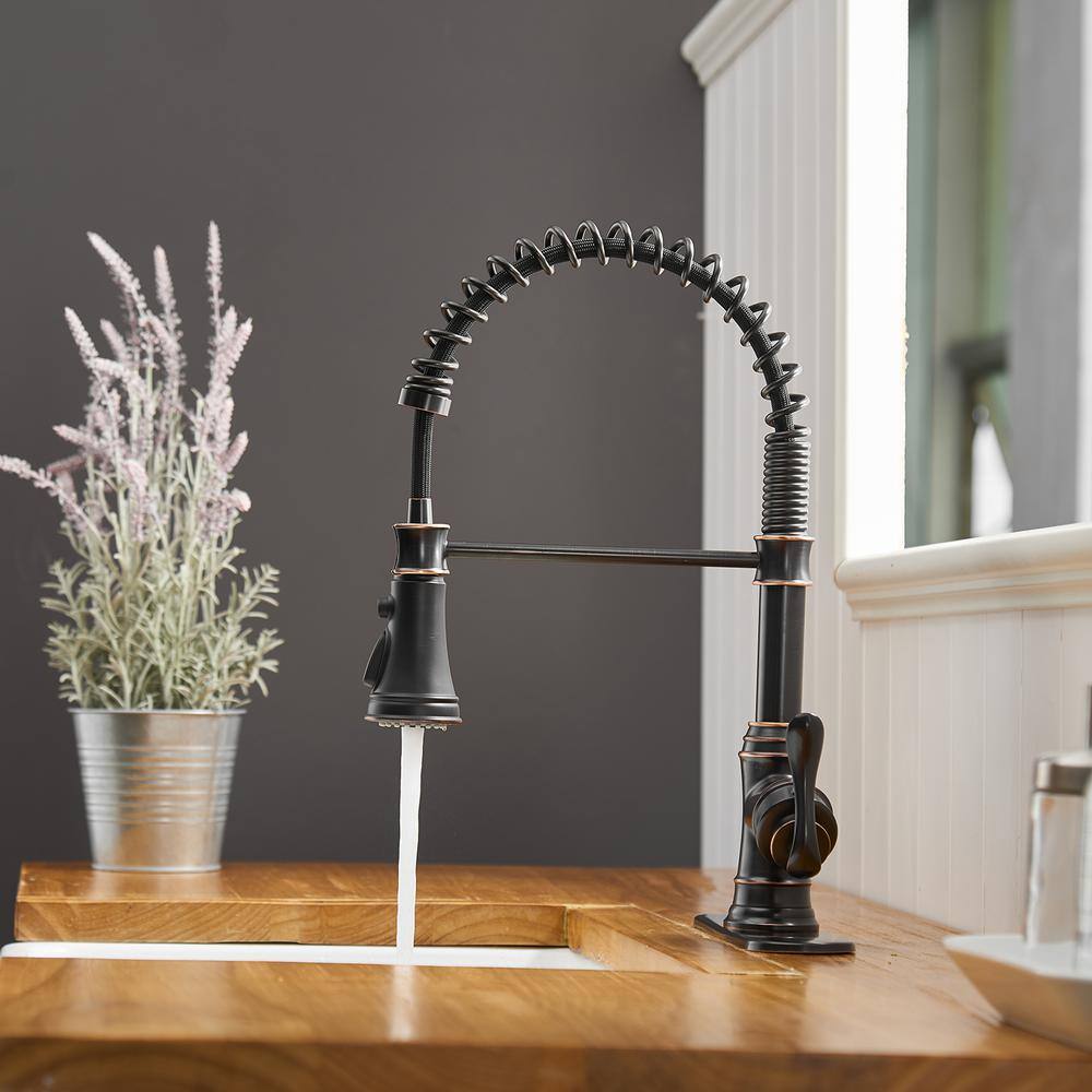 BWE Single-Handle Pull-Down Sprayer 3 Spray High Arc Kitchen Faucet With Deck Plate in Oil Rubbed Bronze A-94553-ORB