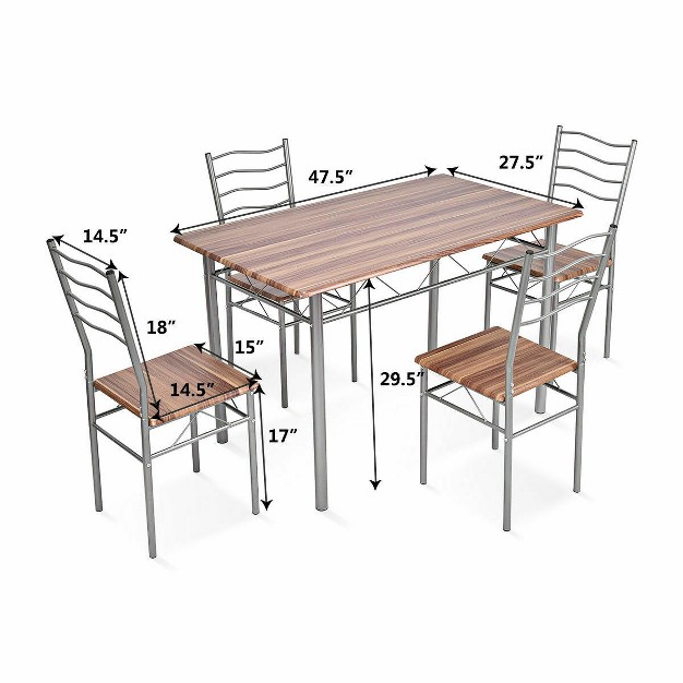 Costway 5 Piece Dining Table Set Wood Metal Kitchen Breakfast Furniture W 4 Chair Walnut