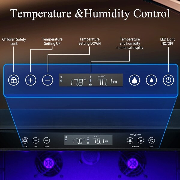 24'' Cooler Humdior，Electronic Touch Stainless Humidity Temperature Control Built-in Glass Door with 3 Wooden Trays - 24 inch