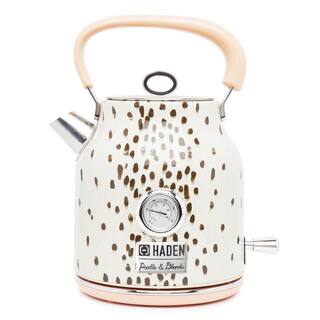 HADEN Margate 7 Cup WhiteBrown Spots Cordless Electric Kettle with Boil Dry Protection and Automatic Shut-Off 75023