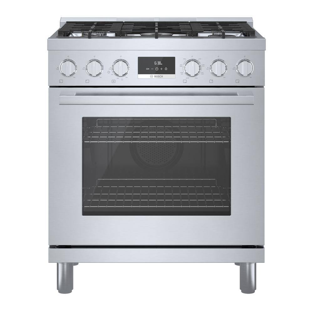 Bosch 800 Series 30 in. 3.9 cu. ft. Industrial Style Dual Fuel Range with 5-Burners in Stainless Steel HDS8055U