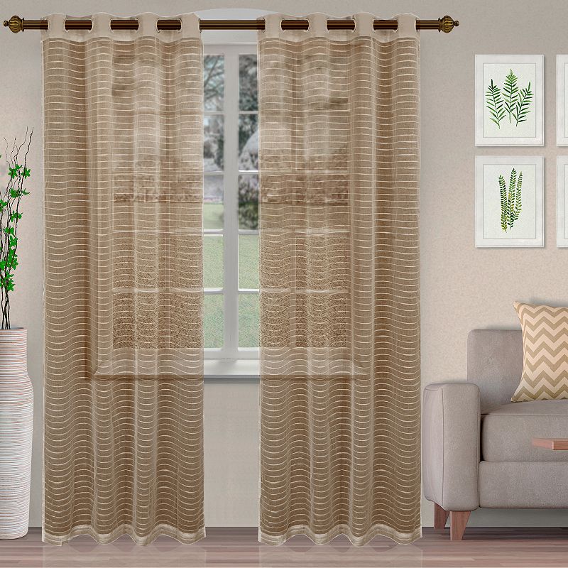 Superior Jackson Stripe Set of 2 Sheer Grommet Window Curtain Panels