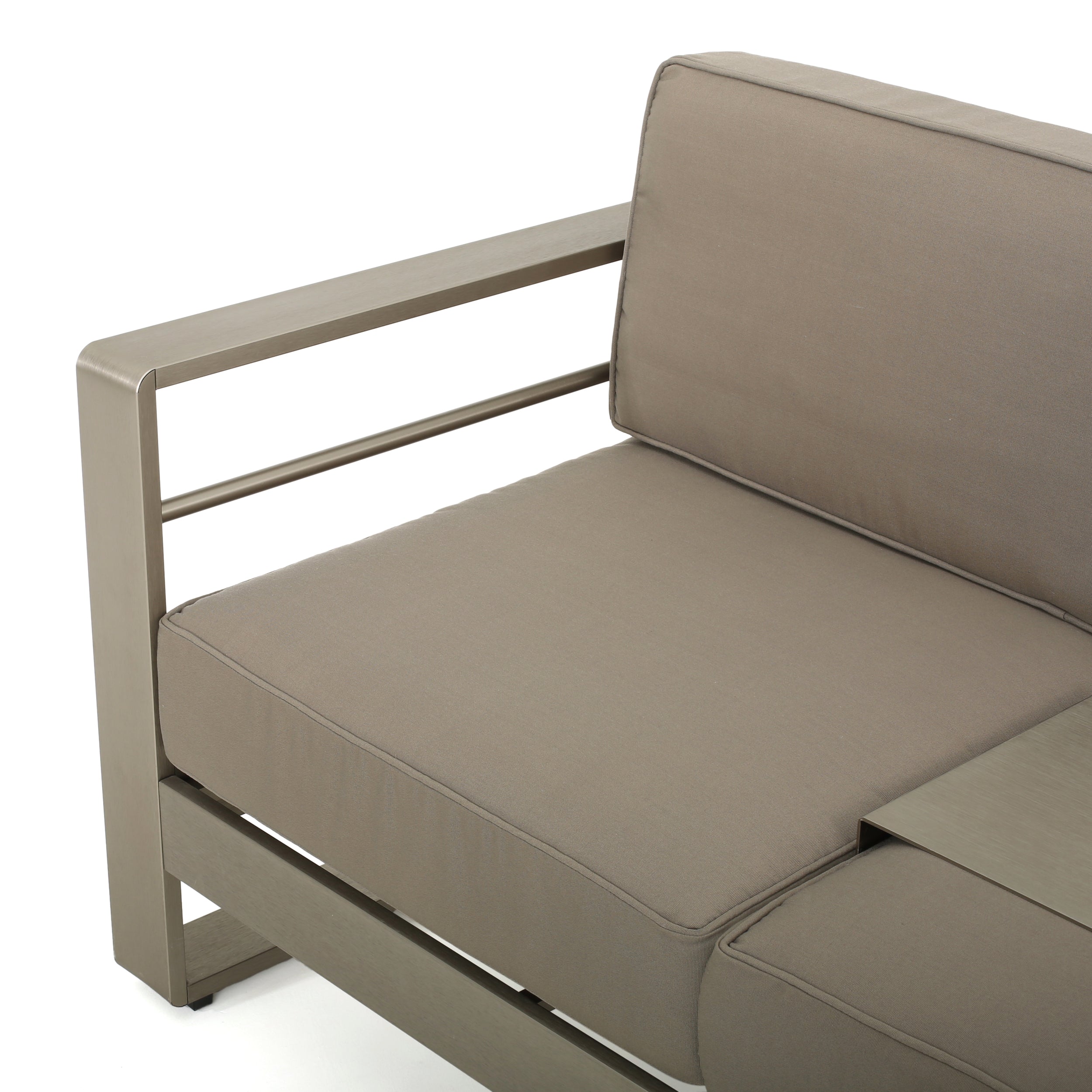 Crested Bay Outdoor Modern Convertible Aluminum Khaki Sofa with Tray Insert