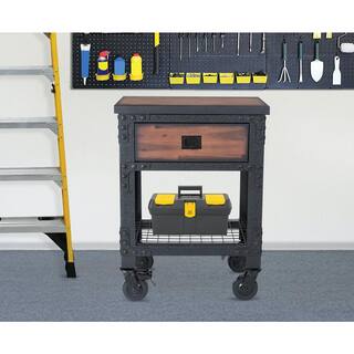 Duramax Building Products 27.6 in. x 20 in. 1-Drawer Rolling Industrial Workbench with Wood Top 68003