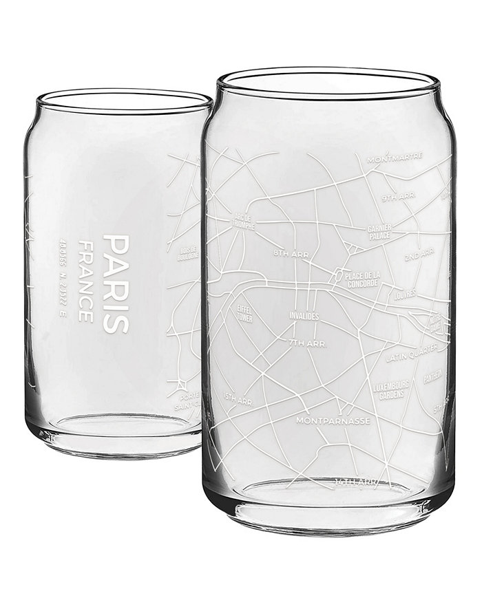 NARBO THE CAN Paris Map 16 oz Everyday Glassware Set of 2