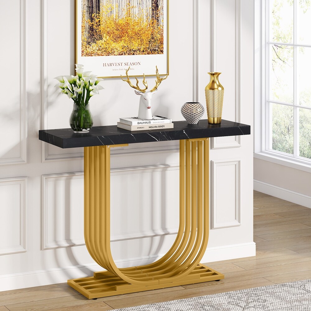 Modern Console Table  Faux Marble Entryway Foyer Table  Sofa Accent Table with Gold Metal Legs