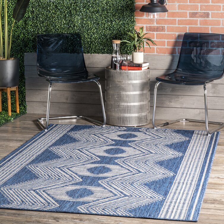 Kendall Geometric Indoor / Outdoor Patio Area Rug in Tan