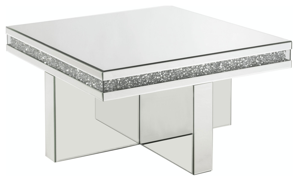 32 quotSilver Mirrored And Manufactured Wood Rectangular Mirrored Coffee Table   Contemporary   Coffee Tables   by HomeRoots  Houzz