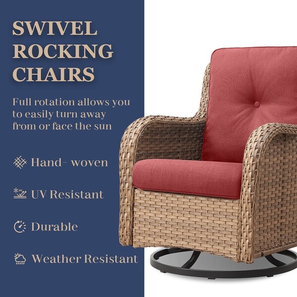 Pocassy PE Wicker Rocking Chair Swivel Chairs Glider Chair