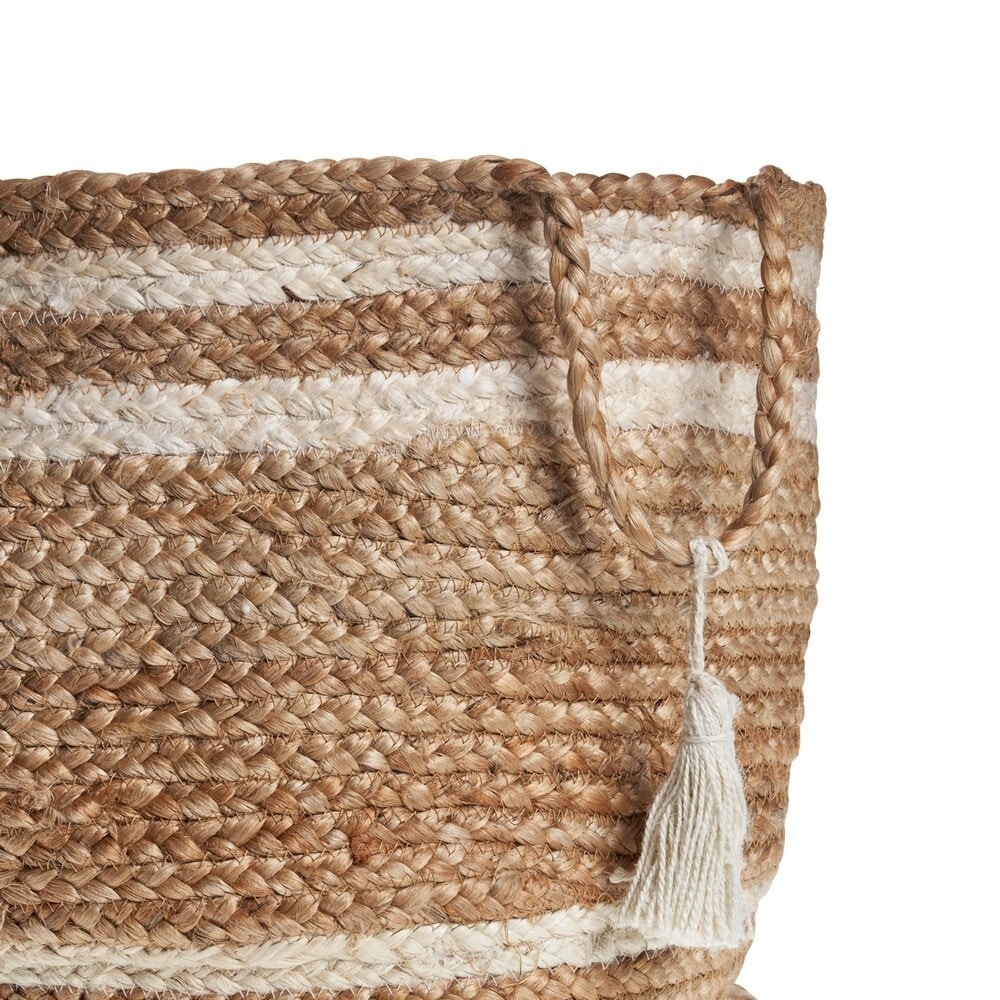 LR Home Montego Stripe Natural Jute Decorative Storage Basket (19 in.)   19\