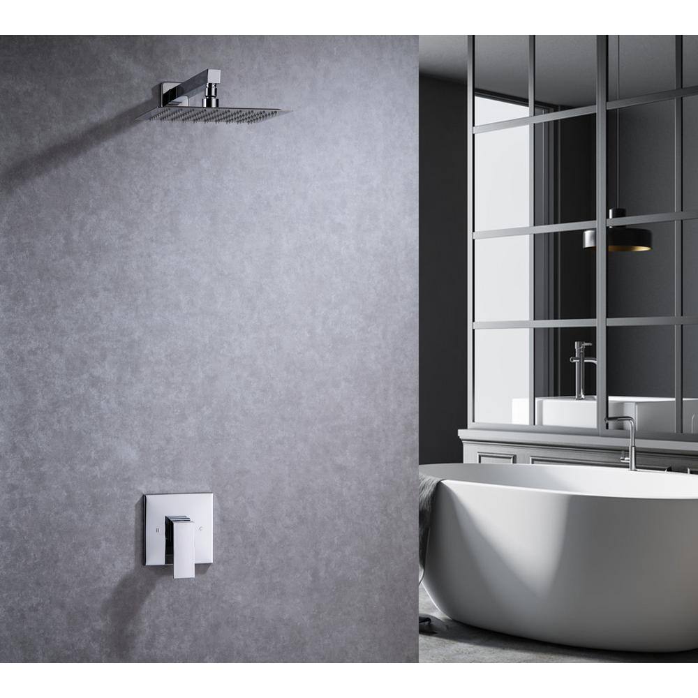 CASAINC 1-Spray Patterns with 1.8 GPM 10 in. with 1.8 GPM Wall Mount Square Fixed Shower Head in Chrome (Valve Included) N93101CP-10