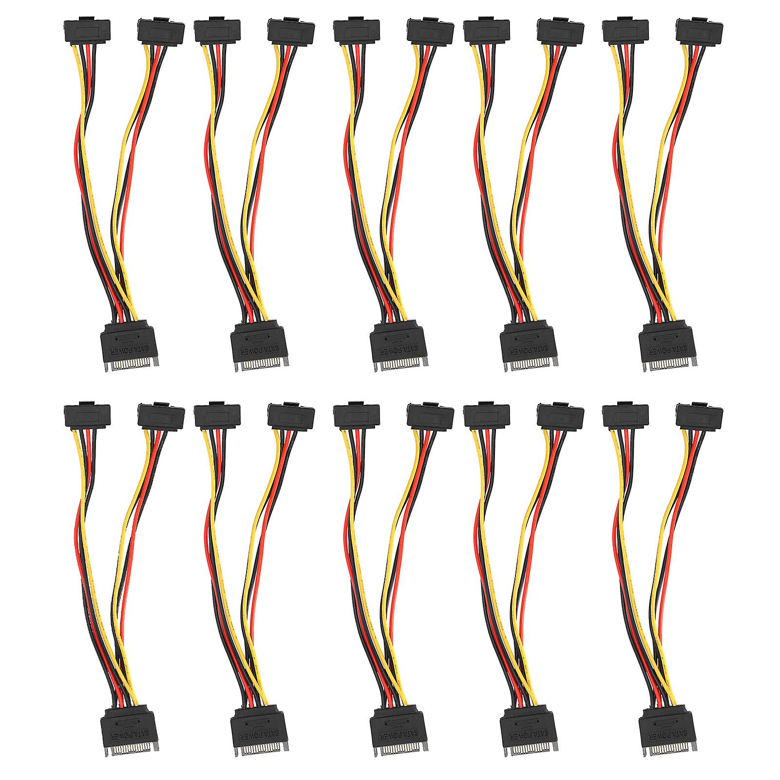 10pcs Sata Power Adapter 15pin 1 Male To 2 Female Right Angle Connector Mains Cord For Transfer Data Charge