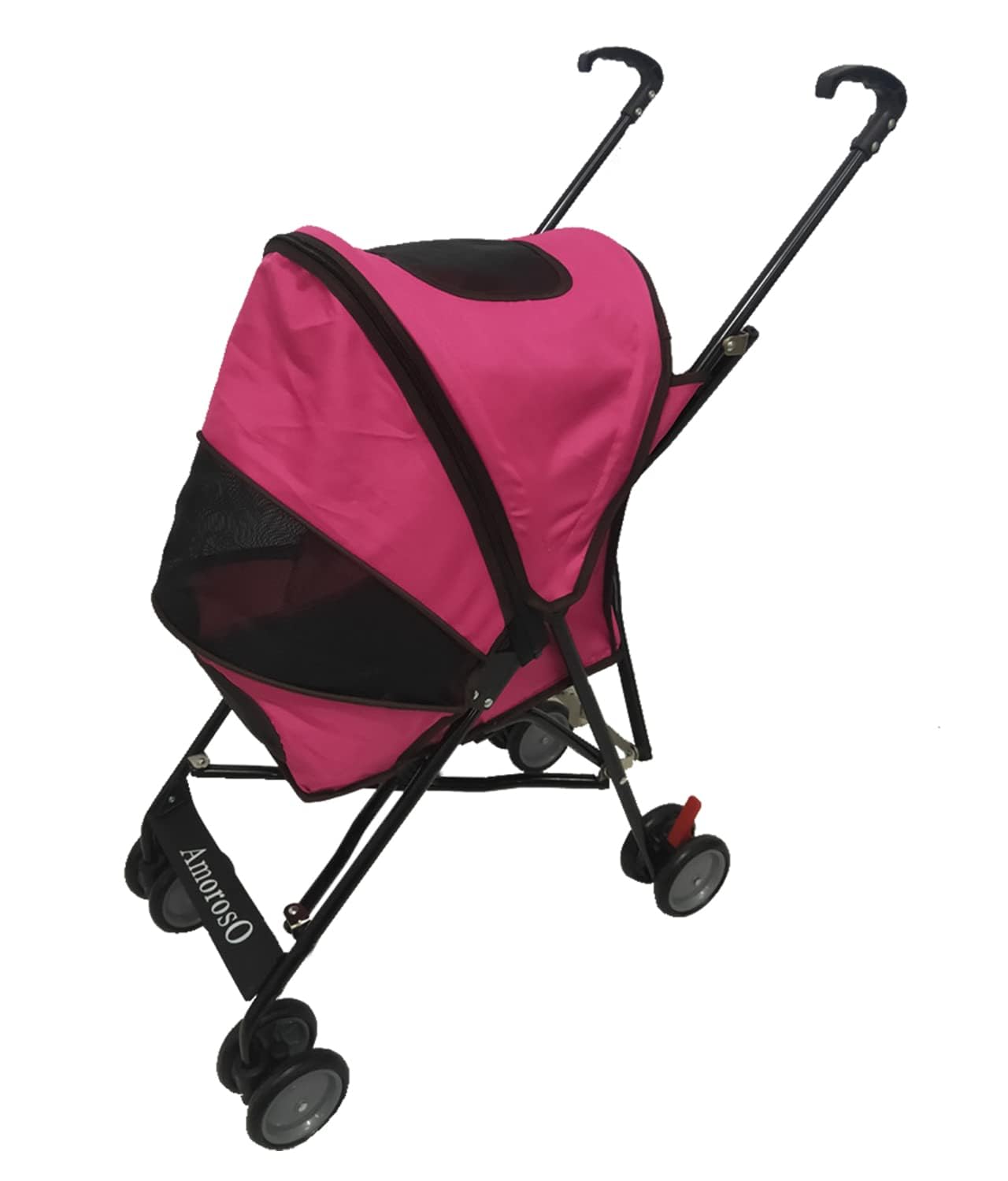 Small Dog Carrier - Umbrella Pet Stroller For Travel With Mesh Viewing Window - Backside Storage For Your Pet Essentials - Swivel Wheels And Latch Mechanism - Pink