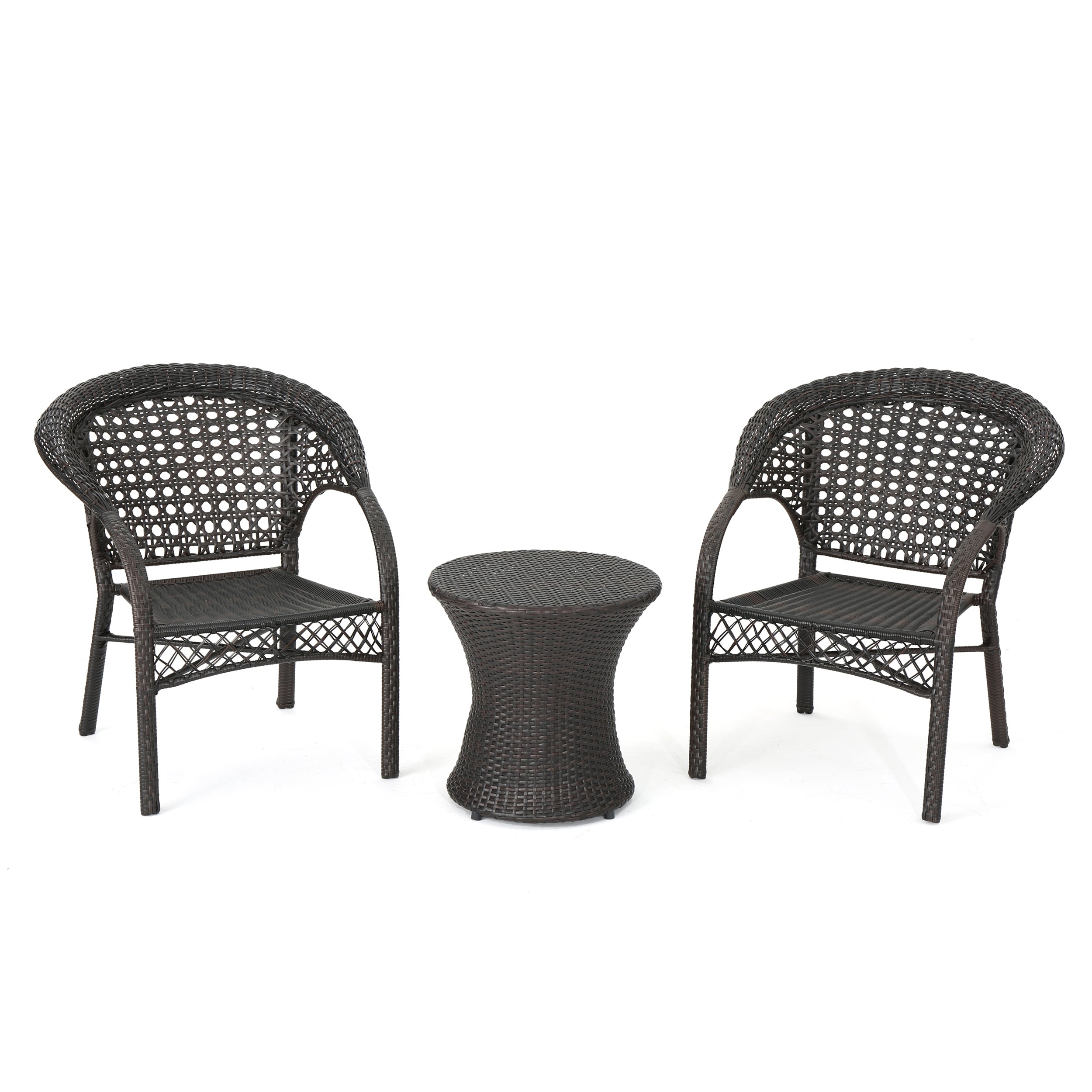 Mystic Outdoor 3 Piece Multi-brown Wicker Stacking Chair Chat Set