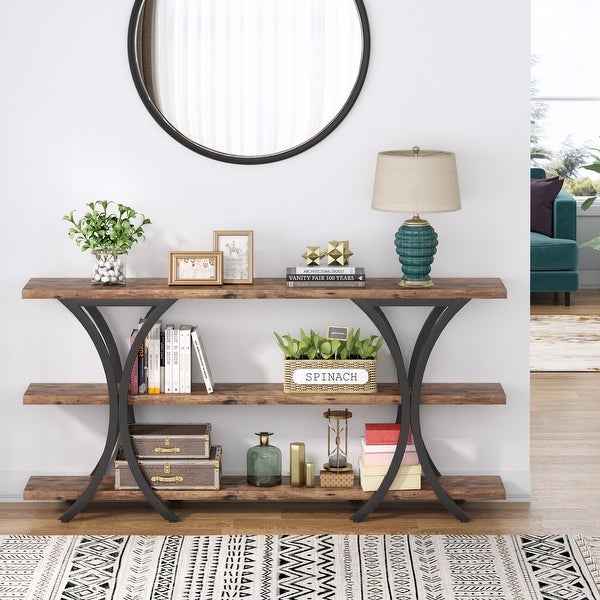 70.8 Inch Narrow Console Table with 3 Tier Shelves