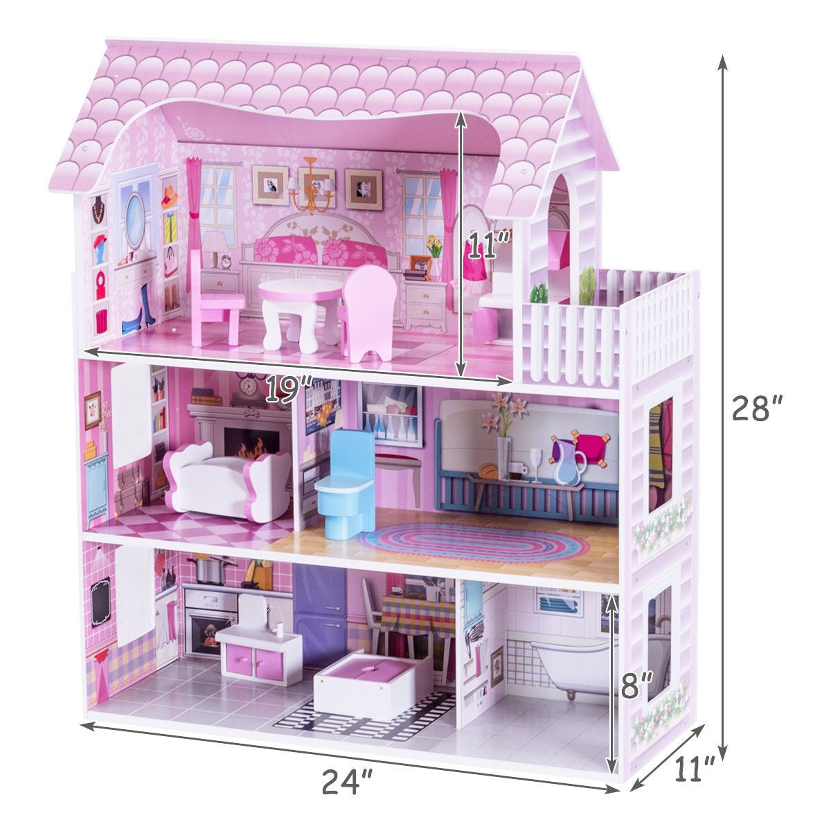 Dollhouse, Toy Family House with 13 pcs Furniture