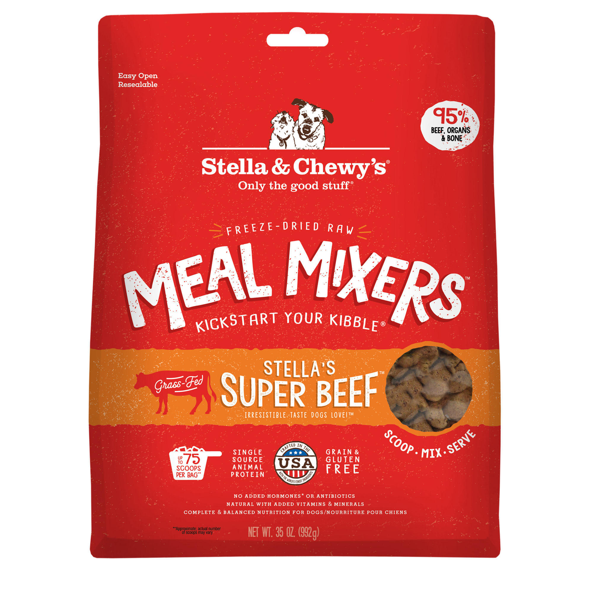 Stella  Chewys Freeze Dried Raw Super Beef Meal Mixer High Protein Dry Dog Food Topper， 35 oz.