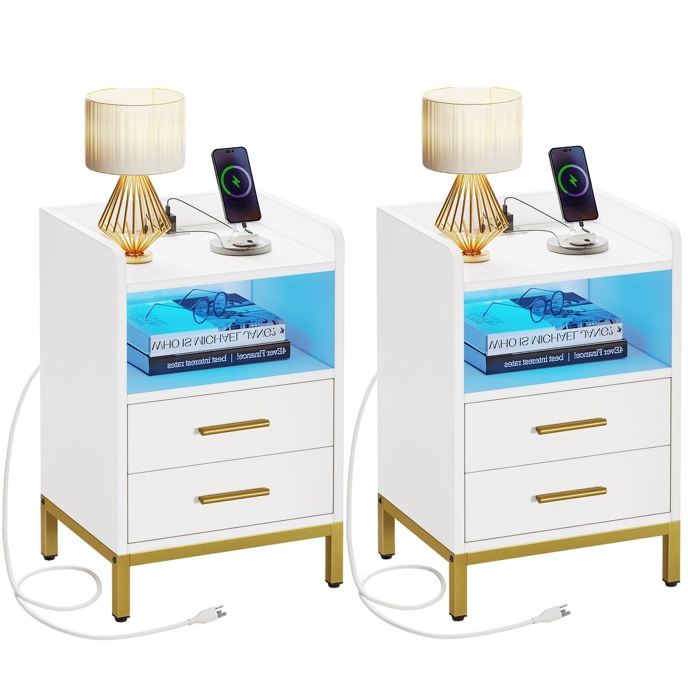 Moasis Set of 2 2 Drawers Nightstand with USB Charging Station for Bedroom Living Room