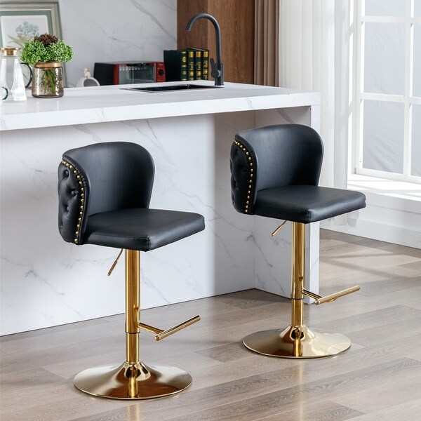 Set of 2 PU Leather Swivel Barstools with Adjusatble Seat Height